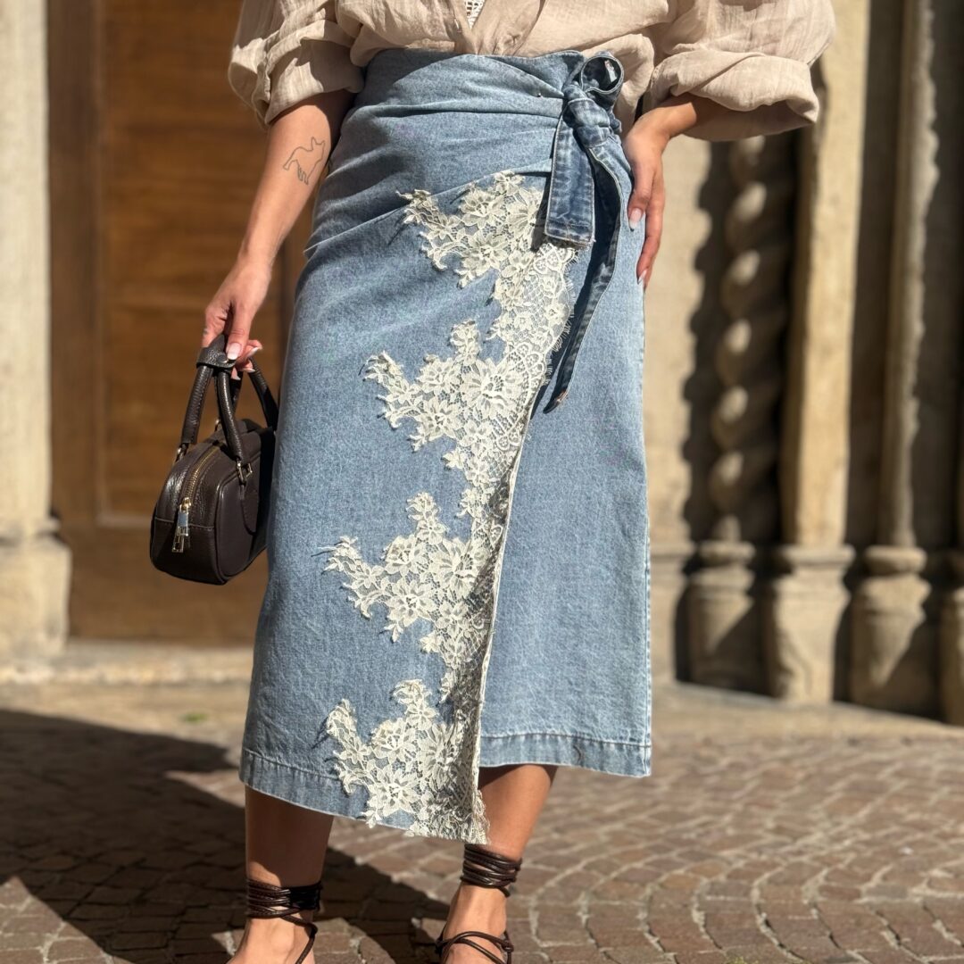 Gonna denim pizzo